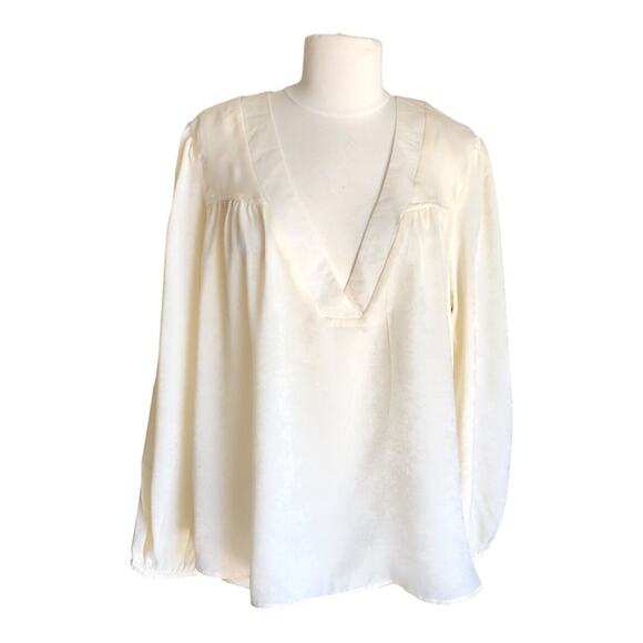 Band Of The Free NWT Cash VNeck Long Sleeve Billowing Sleeves Ivory Top Large - Picture 3 of 14